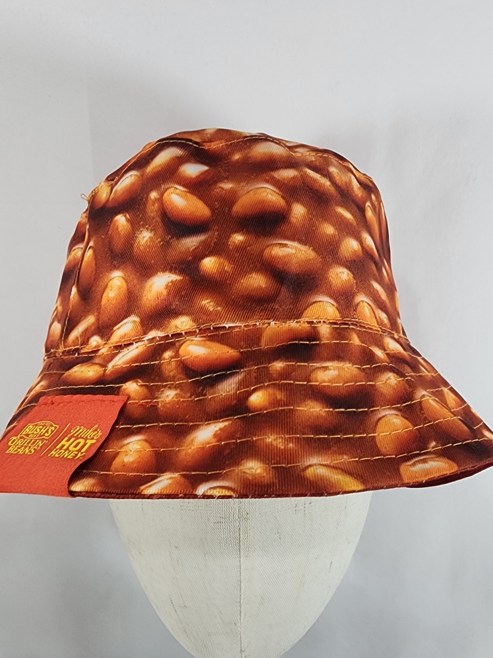 NWOT Bush's Baked Beans Bucket Hat Reversable Mike's Hot Honey Beans Bee Logo